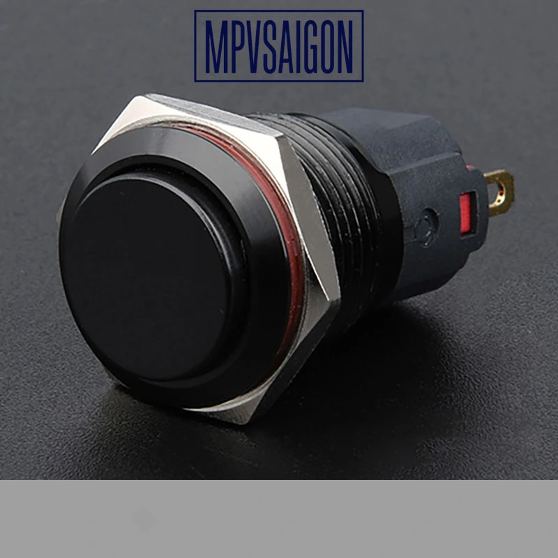Công tắc kim loại vỏ đen 12mm nhấn nhả/ nhấn khóa 12V 24V