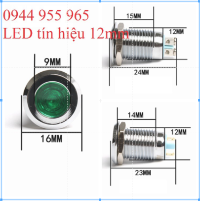 LED tín hiệu 12mm kim loại đầu bằng chống nước chống gỉ sét 12V ô tô tàu thuyền tủ điện y tế ô tô