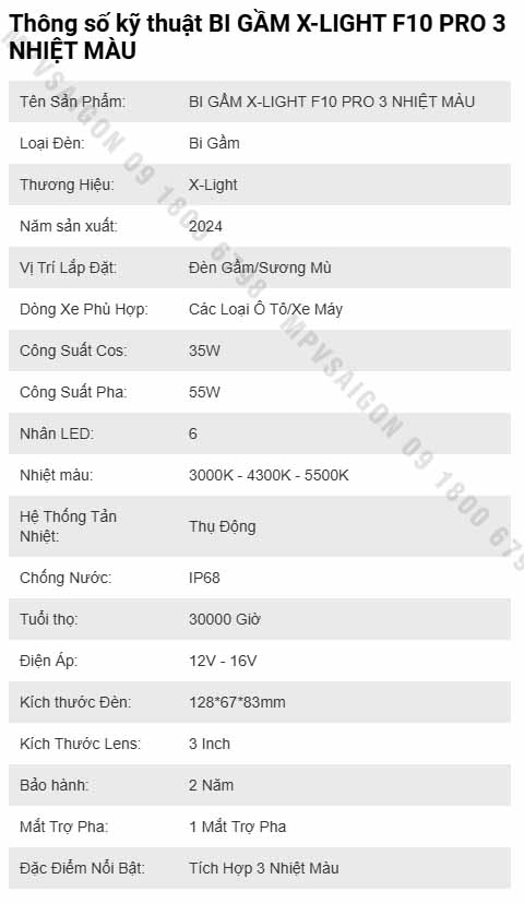 BI GẦM X-LIGHT F10 PRO 3 NHIỆT MÀU