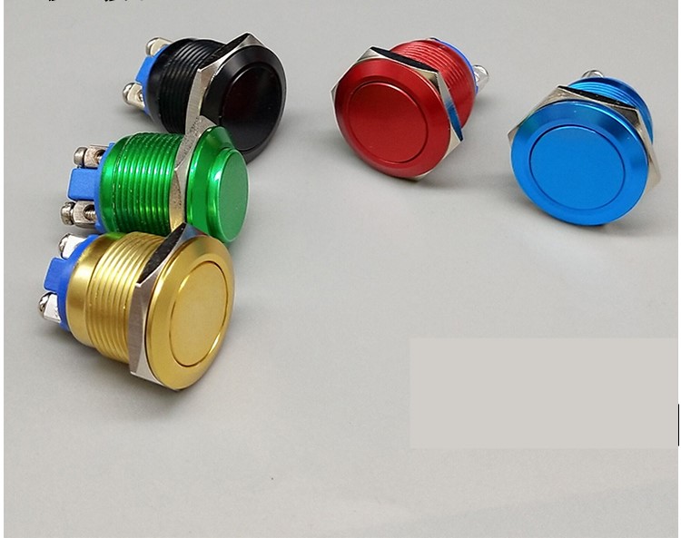 Công tắc Kim loại xi màu 16mm chống nước 12V 220V ô tô Vàng/ nhấn nhả reset