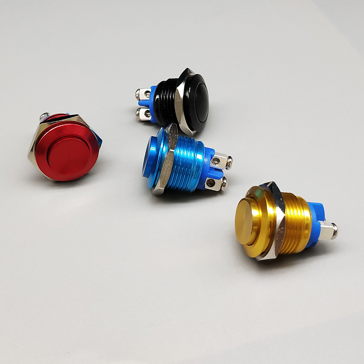 Công tắc Kim loại xi màu 16mm chống nước 12V 220V ô tô Vàng/ nhấn nhả reset