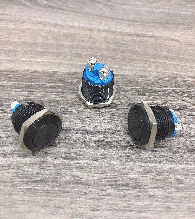 Công tắc 16mm kim loại vỏ đen chân bắt vít