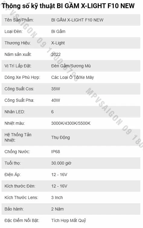 BI GẦM X-LIGHT F10 NEW