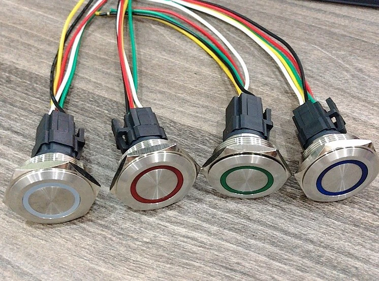 Công tắc kim loại LED 30mm 12V~24V chống nước- Nhấn khóa