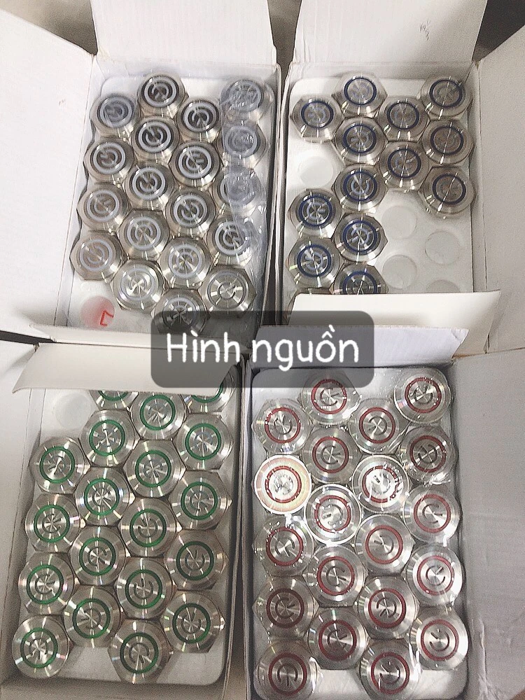 Công tắc kim loại LED 30mm hình nguồn 12V 24V Nhấn nhả