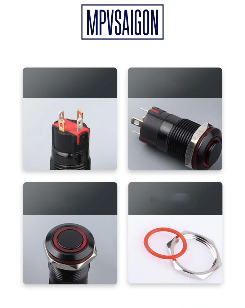 Công tắc led 12mm kim loại vỏ đen 12v nhấn nhả chống nước chống gỉ sét ô tô xe máy thiết bị máy móc y tế