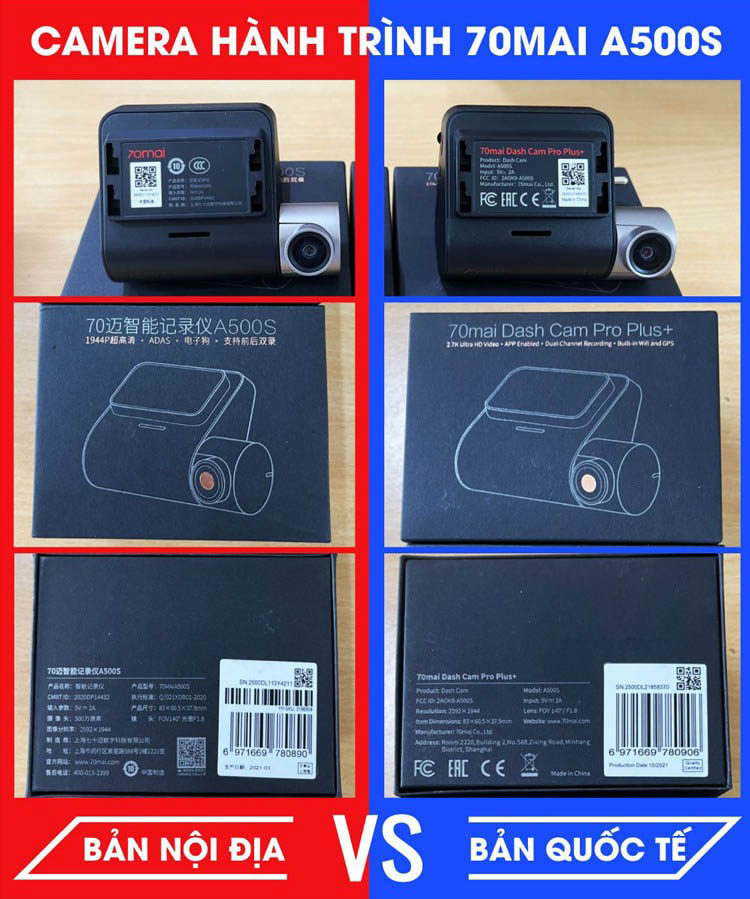 Camera hành trình A500S 70Mai trọn bộ Cam trước sau