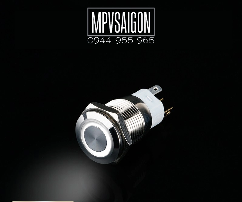 Công tắc kim loại 16mm LED tròn nhấn khóa/ Locking 12V~24V