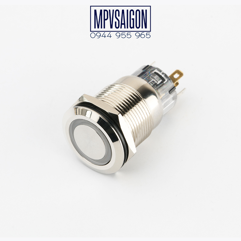 Công tắc LED tròn 19mm kim loại 12V Có giắc/ Nhấn nhả