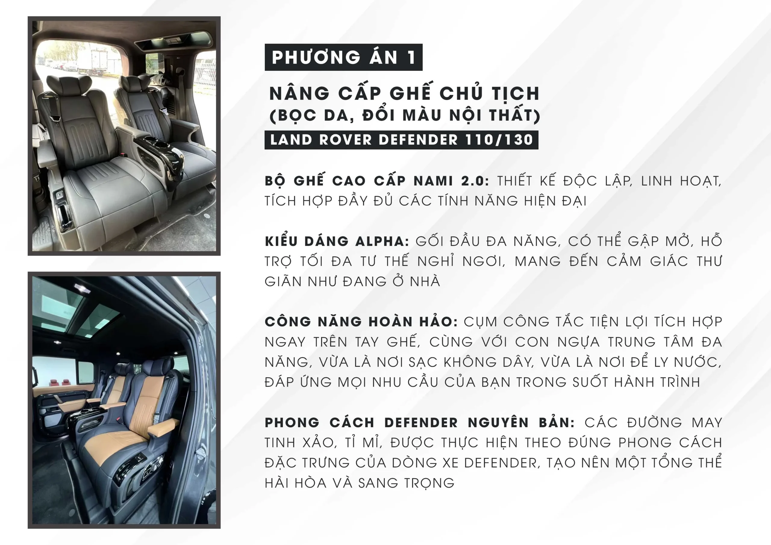 Land Rover Defender 110/130: Kinh nghiệm và các phương án nâng cấp ghế chủ tịch mới nhất