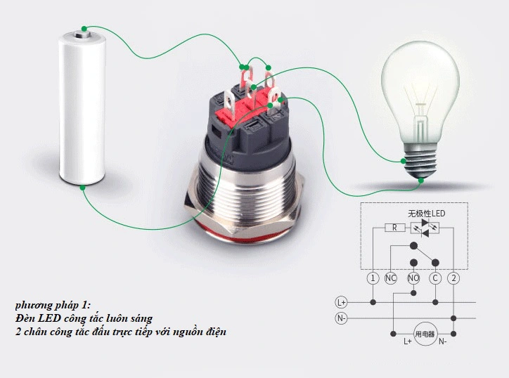 Công tắc 22mm LED tròn 220v
