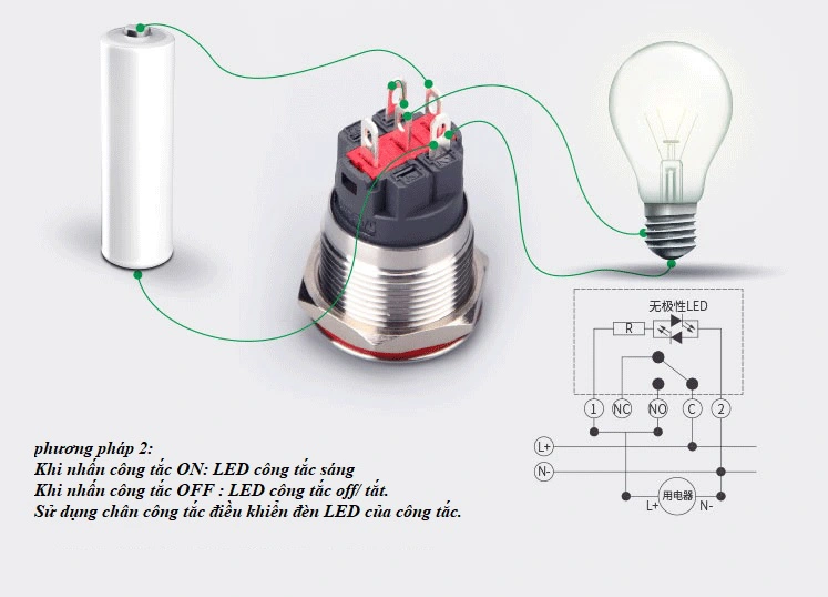 Công tắc 22mm LED tròn 220v