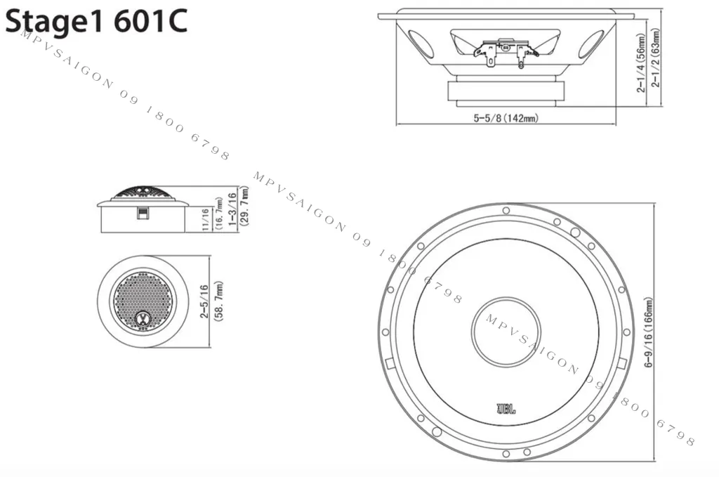 Loa phân tần lắp trên xe ô tô JBL STAGE1 601C