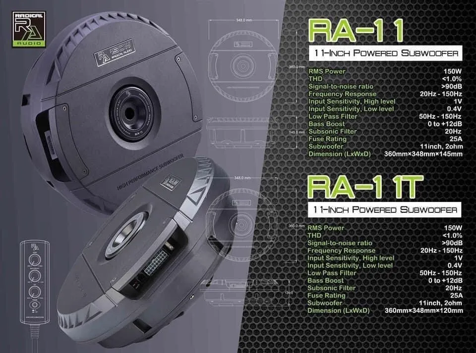 LOA SUB WOOFER đặt hốc bánh sơ cua RADICAL RA-11: nhỏ gọn mà uy lực