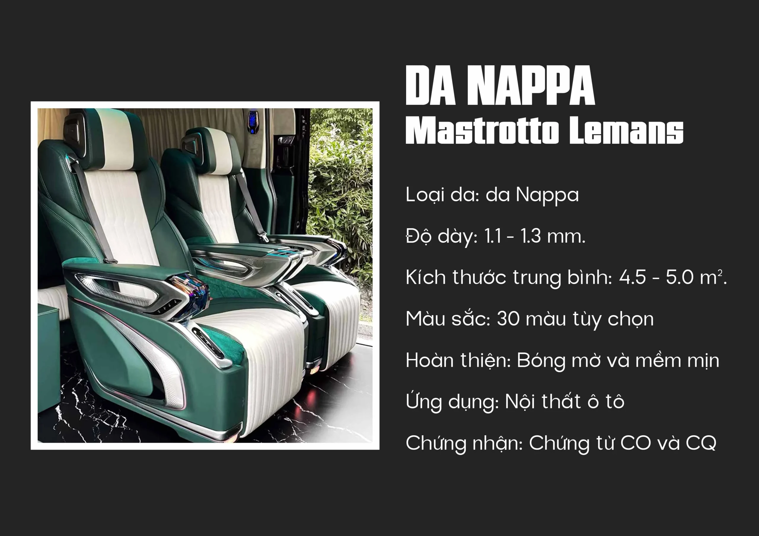 Bảng màu da Napa Ý Mastrotto Le mans nhập khẩu cho nội thất ô tô