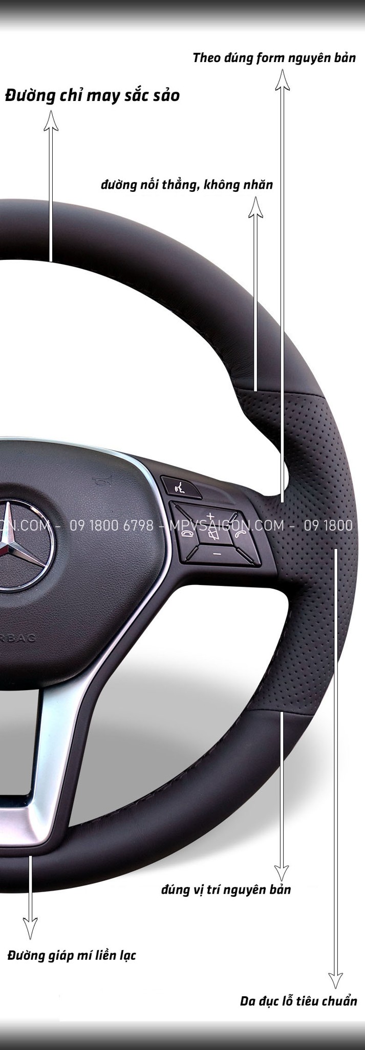 May da bọc da vô lăng Mercedes Benz da Nappa - da nhập cao cấp