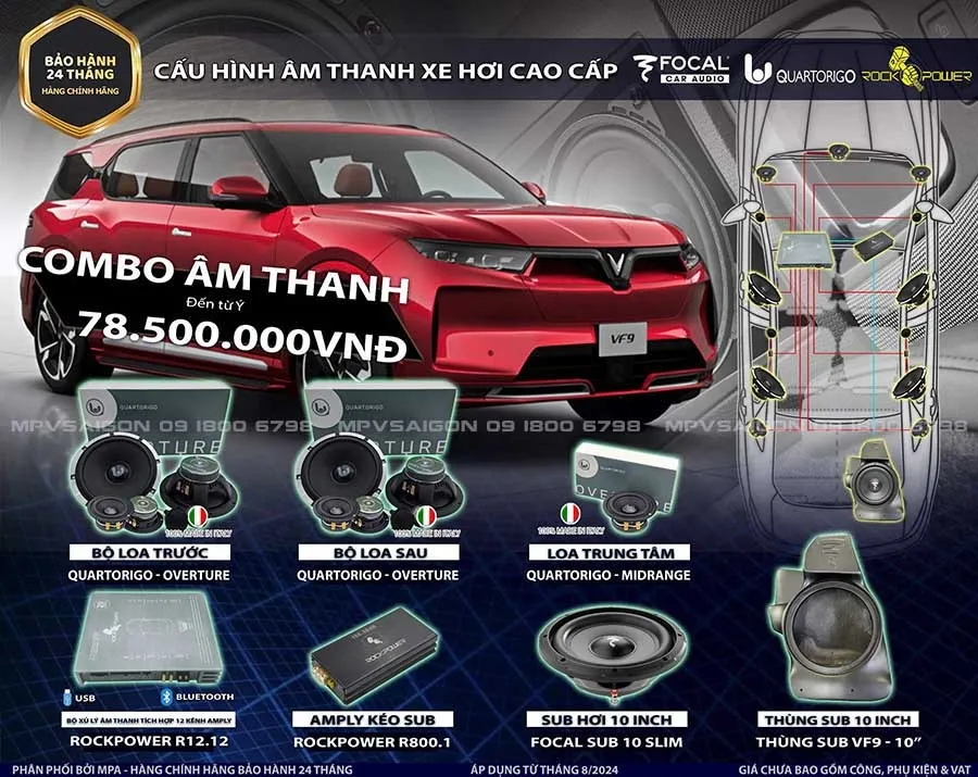 Nâng cấp âm thanh cho Vinfast VF9 với hệ thống Quartorigo nhập khẩu Ý
