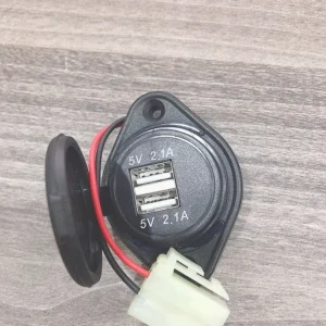 Sạc 2 cổng USB nắp cao su loại dẹp có giắc 12V 24V sạc nhanh_ Có chữ