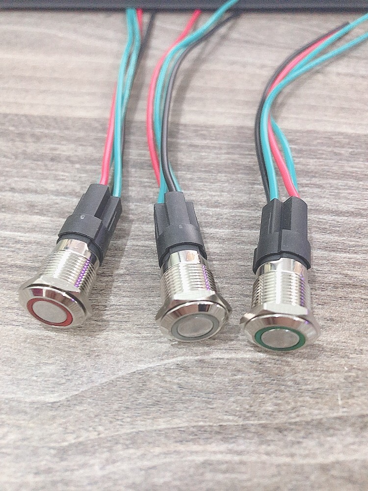 Công tắc kim loại LED tròn - đầu bằng 12mm 12V 24V Nhấn nhả